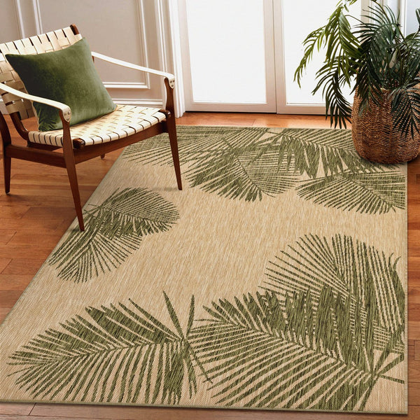 Trans Ocean Liora Manne Carmel Palm Indoor/Outdoor Area Rug – Tropical Botanical Leaf Design For Any Space Green Polypropylene,Polyester Cre58843906