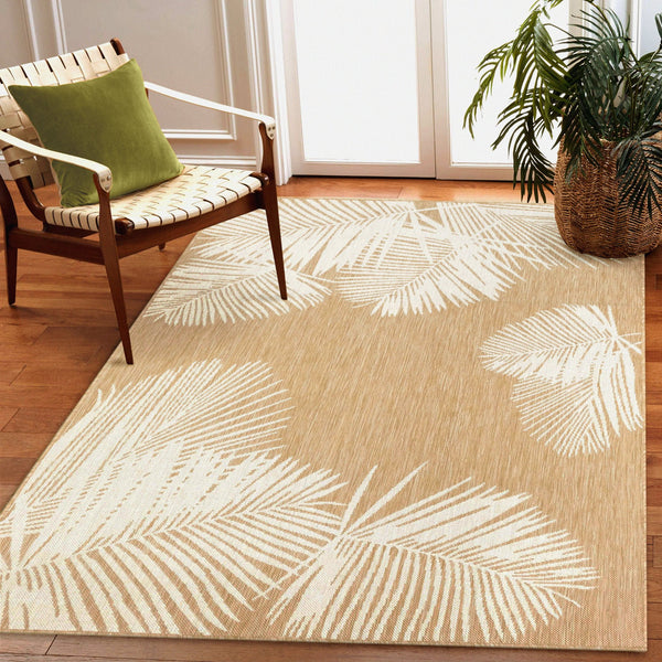 Trans Ocean Liora Manne Carmel Palm Indoor/Outdoor Area Rug – Tropical Botanical Leaf Design For Any Space Beige Polypropylene,Polyester Cre69843912