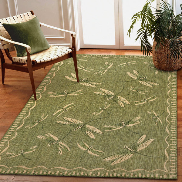 Trans Ocean Liora Manne Carmel Dragonfly Indoor/Outdoor Area Rug – Vibrant Nature Design For Stylish Spaces Green Polypropylene,Polyester Cre58844006