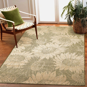 Trans Ocean Liora Manne Carmel Sunflower Field Area Rug - Transitional Botanical Design For Indoor & Outdoor Spaces Green Polypropylene,Polyester Cre80848306
