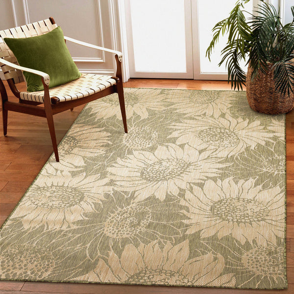 Trans Ocean Liora Manne Carmel Sunflower Field Area Rug - Transitional Botanical Design For Indoor & Outdoor Spaces Green Polypropylene,Polyester Cre80848306