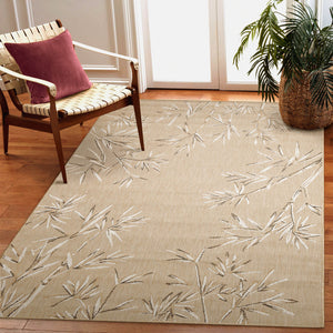Trans Ocean Liora Manne Carmel Botanical Leaf Indoor/Outdoor Area Rug With Elegant Bamboo Border Design Tan Polypropylene,Polyester Cre69848812