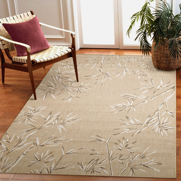 Trans Ocean Liora Manne Carmel Botanical Leaf Indoor/Outdoor Area Rug With Elegant Bamboo Border Design Tan Polypropylene,Polyester Cre69848812