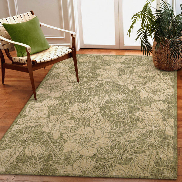 Trans Ocean Liora Manne Carmel Botanical Indoor/Outdoor Area Rug - Elegant Tropical Floral Design For Any Space Green Polypropylene,Polyester Cre45849106