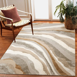 Trans Ocean Liora Manne Fiord Wave Indoor Area Rug – Contemporary Geometric Design In Soft Earth Tones Gold Polyester Fid69632309