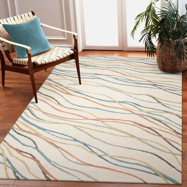 Trans Ocean Liora Manne Horizon Ribbons Indoor Area Rug - Hand Tufted Wool With Contemporary Wave Design Ivory Wool Pile Hrn81786523
