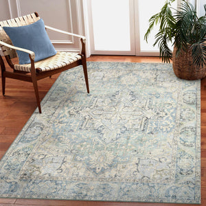 Trans Ocean Liora Manne Inspirations Heriz Indoor Area Rug - Distressed Medallion Design For Elegant Spaces Blue Polyester Isp45111203