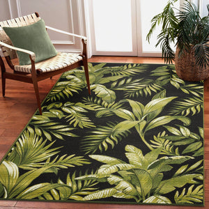 Trans Ocean Liora Marina Jungle Leaves Indoor/Outdoor Area Rug - Contemporary Botanical Design For All Spaces Black Polypropylene,Polyester Mna69811548