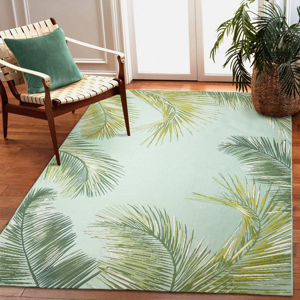 Trans Ocean Liora Manne Marina Palm Border Area Rug - Stylish Indoor/Outdoor Transitional Botanical Design Blue Polypropylene,Polyester Mna69815104
