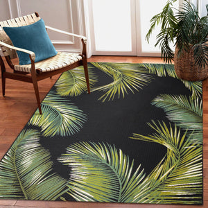 Trans Ocean Liora Manne Marina Palm Border Area Rug - Stylish Indoor/Outdoor Transitional Botanical Design Black Polypropylene,Polyester Mna45815148