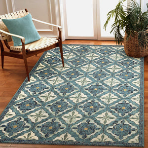 Trans Ocean Liora Manne Marina Power Loomed Area Rug - Durable Indoor/Outdoor Medallion Design For Elegance Blue Polypropylene,Polyester Mna69966404