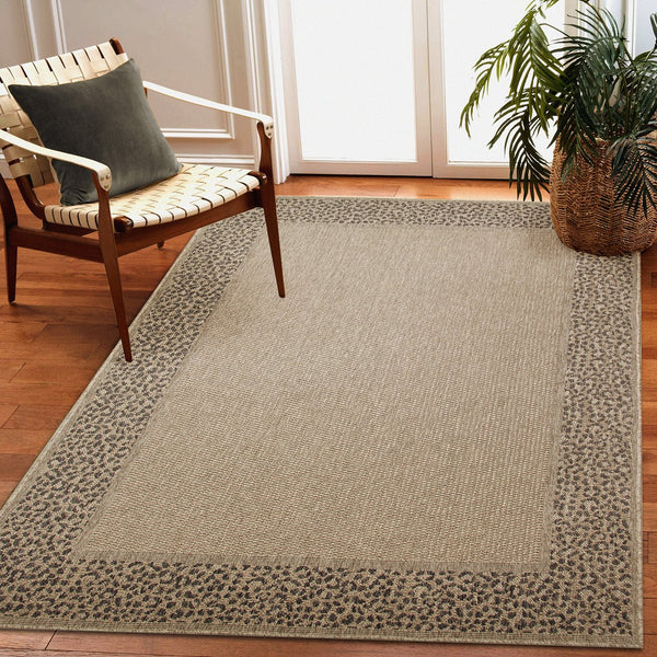 Trans Ocean Liora Manne Monaco Leopard Border Area Rug - Stylish Indoor/Outdoor Flatweave With Animal Print Design Natural Polypropylene Moc45628212