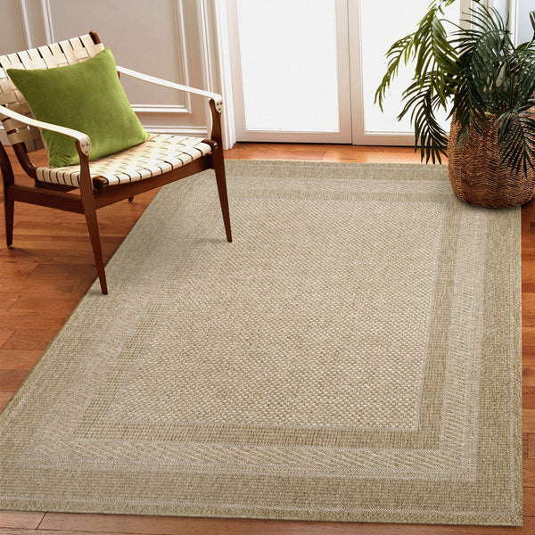 Trans Ocean Liora Manne Orly Power Loomed Geometric Area Rug For Indoor/Outdoor With Textured Border Design Natural Polypropylene Oly57648412