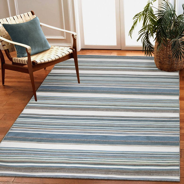Trans Ocean Liora Manne Sonoma Malibu Stripe Indoor/Outdoor Area Rug - Stylish Hand Woven Geometric Accent Blue Polyester,Acrylic Sno57625804