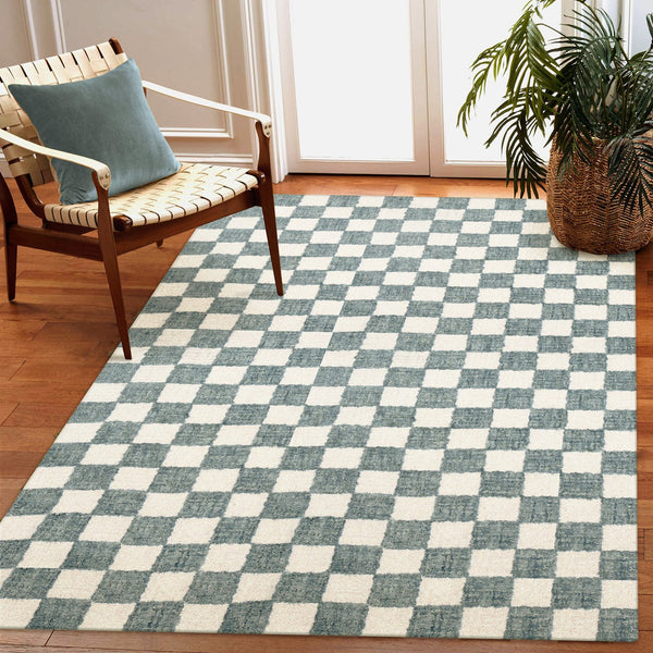 Trans Ocean Liora Manne Savannah Indoor Hand-tufted Wool Area Rug – Elegant Checkerboard Design For Modern Homes Blue Wool Pile Svh57951303
