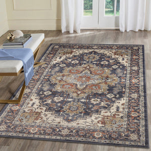 Trans Ocean Liora Manne Ariana Heriz Indoor Area Rug - Elegant Traditional Floral Design For Stylish Spaces Navy Polypropylene Arn69922233