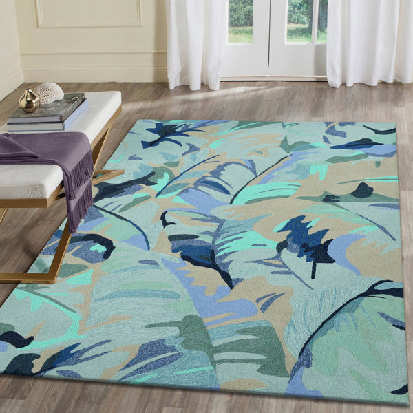 Trans Ocean Liora Manne Capri Palm Leaf Indoor/Outdoor Area Rug - Vibrant Botanical Design For Any Space Blue Polyester,Acrylic Cap23166803