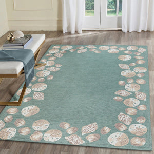 Trans Ocean Liora Manne Capri Seashell Border Handmade Area Rug – Durable Coastal Design For Indoor/Outdoor Spaces Blue Polyester,Acrylic Cap23172304
