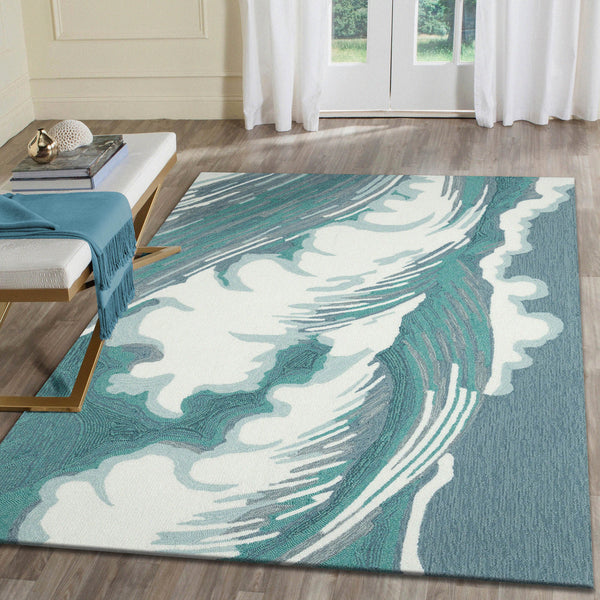 Trans Ocean Liora Manne Capri Wave Indoor/Outdoor Area Rug – Stunning Coastal Design For Elegant Spaces Blue Polyester,Acrylic Cap34175594