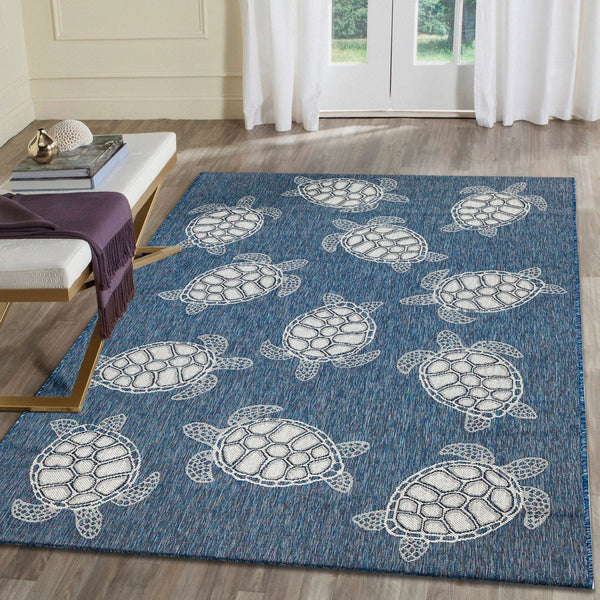 Trans Ocean Liora Manne Carmel Coastal Turtle Indoor/Outdoor Area Rug - Vibrant Beach Style For Any Space Navy Polypropylene,Polyester Cre45841333