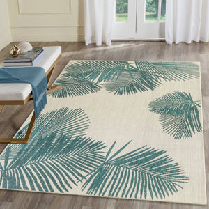 Trans Ocean Liora Manne Carmel Palm Indoor/Outdoor Area Rug – Tropical Botanical Leaf Design For Any Space Blue Polypropylene,Polyester Cre69843904