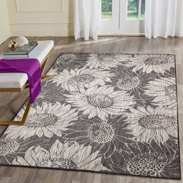 Trans Ocean Liora Manne Carmel Sunflower Field Area Rug - Transitional Botanical Design For Indoor & Outdoor Spaces Black Polypropylene,Polyester Cre69848348