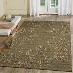 Trans Ocean Liora Manne Carmel Botanical Leaf Indoor/Outdoor Area Rug With Elegant Bamboo Border Design Green Polypropylene,Polyester Cre69848806