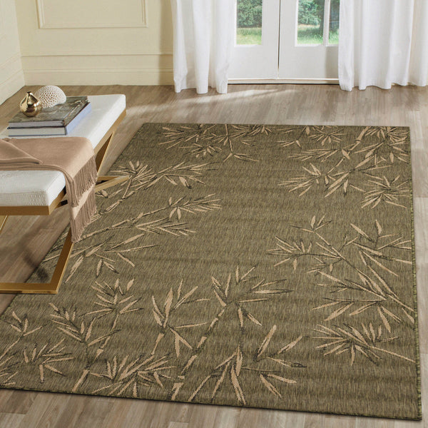 Trans Ocean Liora Manne Carmel Botanical Leaf Indoor/Outdoor Area Rug With Elegant Bamboo Border Design Green Polypropylene,Polyester Cre69848806