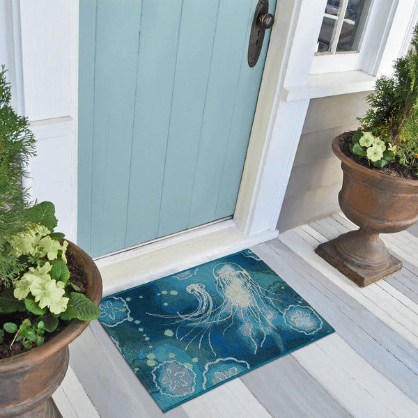 Trans Ocean Liora Manne Esencia Indoor/Outdoor Jellyfish Mat - Vibrant Coastal Design For Any Space Blue Polypropylene,Polyester Ecn23815504