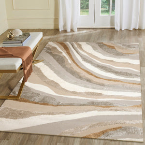 Trans Ocean Liora Manne Fiord Wave Indoor Area Rug – Contemporary Geometric Design In Soft Earth Tones Gold Polyester Fid69632309