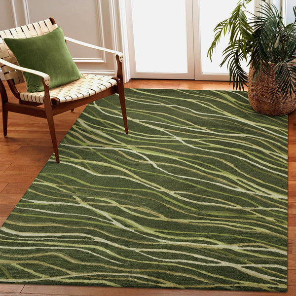 Trans Ocean Liora Manne Horizon Ribbons Indoor Area Rug - Hand Tufted Wool With Contemporary Wave Design Green Wool Pile Hrn57786516