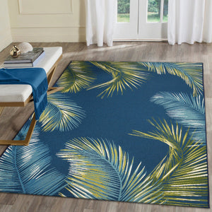 Trans Ocean Liora Manne Marina Palm Border Area Rug - Stylish Indoor/Outdoor Transitional Botanical Design Navy Polypropylene,Polyester Mna45815133