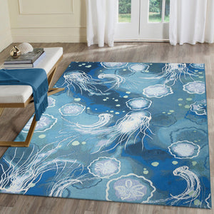 Trans Ocean Liora Manne Marina Jelly Fish Area Rug - Vibrant Coastal Design For Indoor/Outdoor Spaces Blue Polypropylene,Polyester Mna58815504