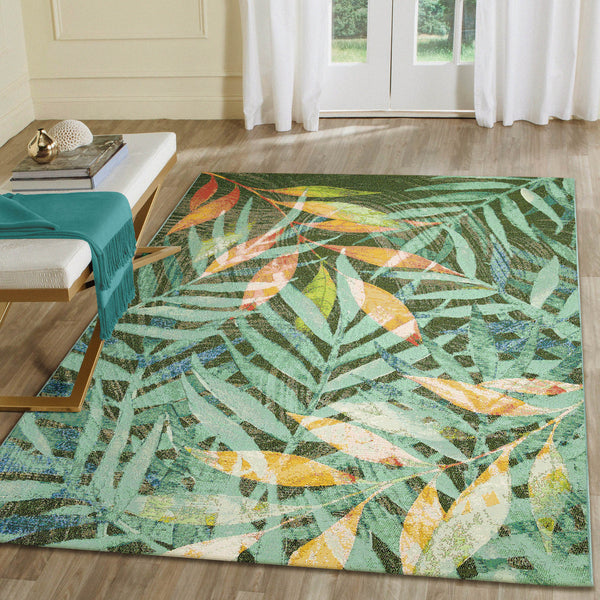 Trans Ocean Liora Manne Marina Leaves Area Rug - Vibrant Tropical Design For Indoor/Outdoor Spaces, 4'10" X 7'6" Blue Polypropylene,Polyester Mna58818703