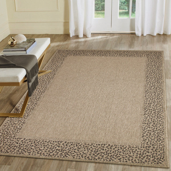 Trans Ocean Liora Manne Monaco Leopard Border Area Rug - Stylish Indoor/Outdoor Flatweave With Animal Print Design Natural Polypropylene Moc45628212