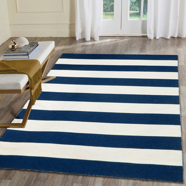 Trans Ocean Liora Manne Sorrento Rugby Stripe Indoor/Outdoor Area Rug – Hand Woven Geometric Accent For Style Navy Polyester,Acrylic Srn57630233