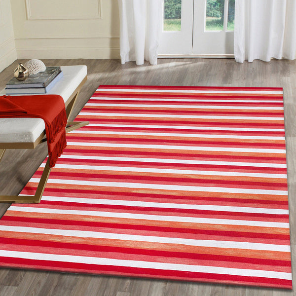 Trans Ocean Liora Manne Visions Ii Handmade Area Rug - Contemporary Painted Stripes For Indoor/Outdoor Use Red Polyester Vcf23431324