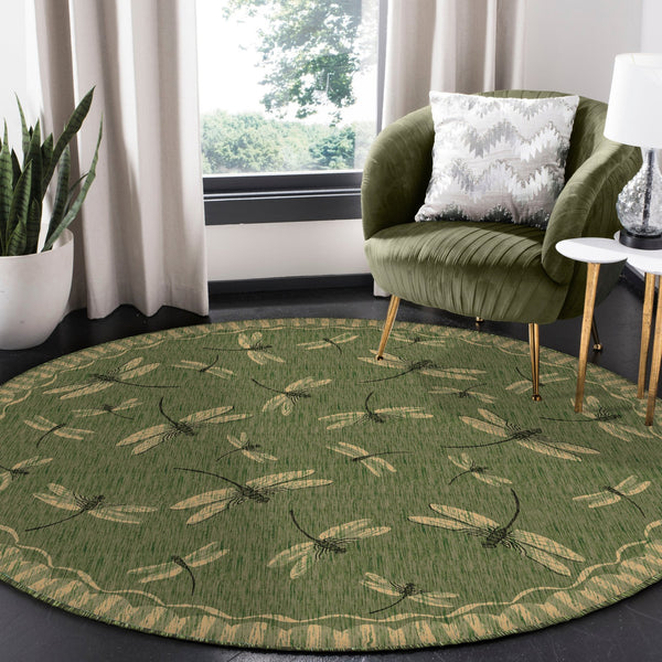 Trans Ocean Liora Manne Carmel Dragonfly Indoor/Outdoor Area Rug – Vibrant Nature Design For Stylish Spaces Green Polypropylene,Polyester Cred8844006