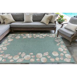 Trans Ocean Liora Manne Capri Seashell Border Handmade Area Rug – Durable Coastal Design For Indoor/Outdoor Spaces Blue Polyester,Acrylic Cap23172304