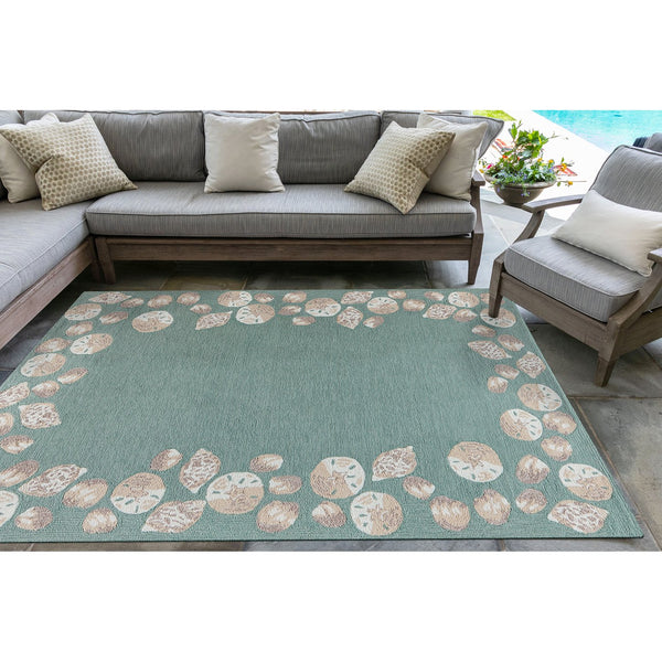 Trans Ocean Liora Manne Capri Seashell Border Handmade Area Rug – Durable Coastal Design For Indoor/Outdoor Spaces Blue Polyester,Acrylic Cap23172304