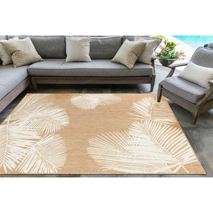 Trans Ocean Liora Manne Carmel Palm Indoor/Outdoor Area Rug – Tropical Botanical Leaf Design For Any Space Beige Polypropylene,Polyester Cre69843912