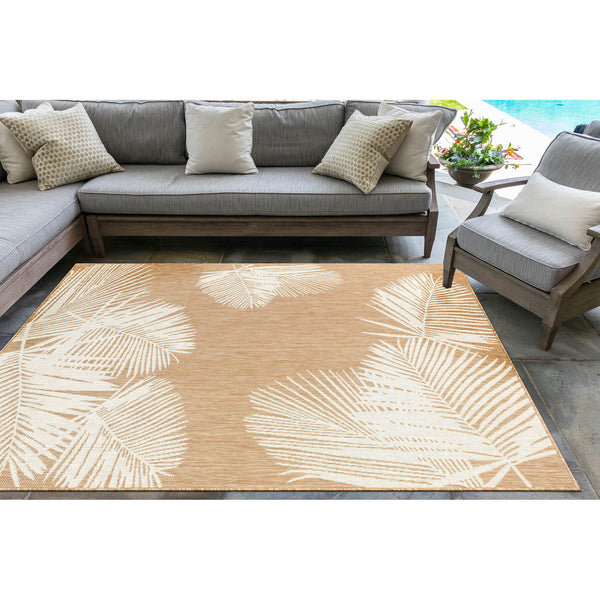 Trans Ocean Liora Manne Carmel Palm Indoor/Outdoor Area Rug – Tropical Botanical Leaf Design For Any Space Beige Polypropylene,Polyester Cre69843912