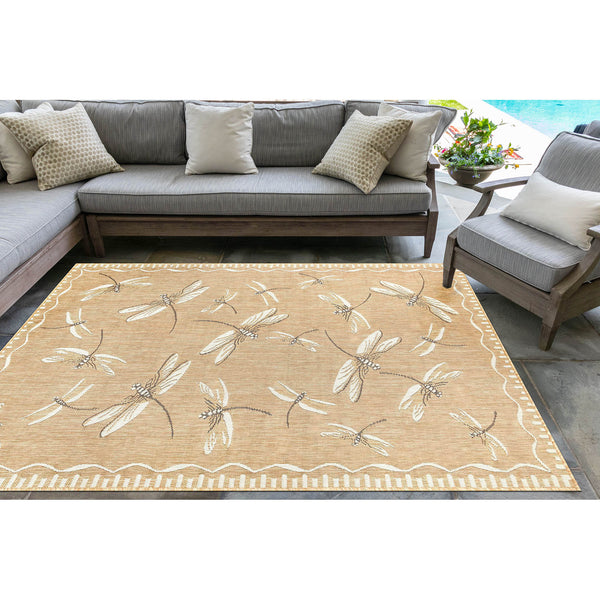 Trans Ocean Liora Manne Carmel Dragonfly Indoor/Outdoor Area Rug – Vibrant Nature Design For Stylish Spaces Beige Polypropylene,Polyester Cre80844022