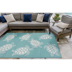 Trans Ocean Liora Manne Capri Turtle Handmade Indoor/Outdoor Area Rug - Vibrant Coastal Design For Any Space Blue Polyester,Acrylic Cap23163404