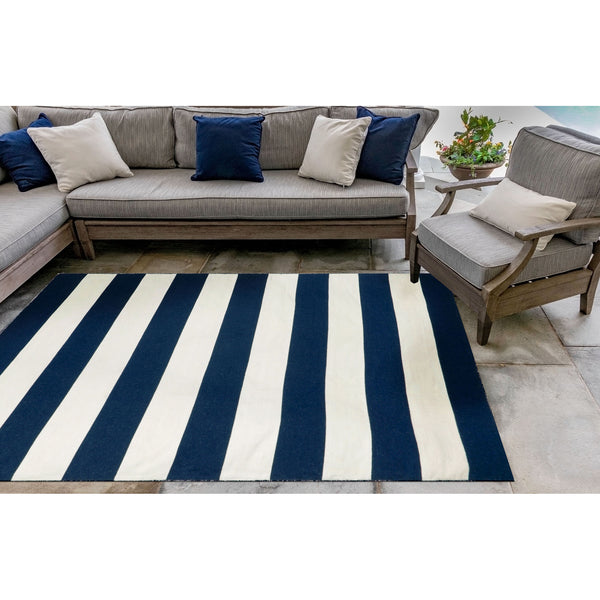 Trans Ocean Liora Manne Sorrento Rugby Stripe Indoor/Outdoor Area Rug – Hand Woven Geometric Accent For Style Navy Polyester,Acrylic Srn57630233