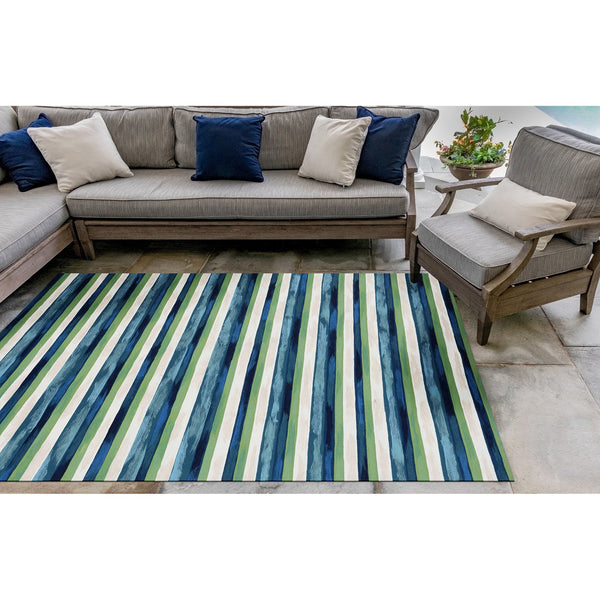 Trans Ocean Liora Manne Visions Ii Handmade Area Rug - Contemporary Painted Stripes For Indoor/Outdoor Use Blue Polyester Vcf46431303