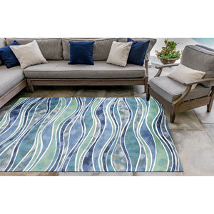 Trans Ocean Liora Manne Visions Iii Wave Indoor/Outdoor Area Rug - Durable, Artful Design For Any Space Blue Polyester Veb23312604