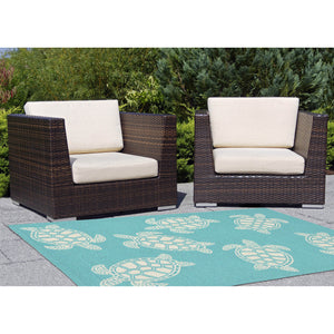 Trans Ocean Liora Manne Capri Turtle Handmade Indoor/Outdoor Area Rug - Vibrant Coastal Design For Any Space Blue Polyester,Acrylic Cap46163404
