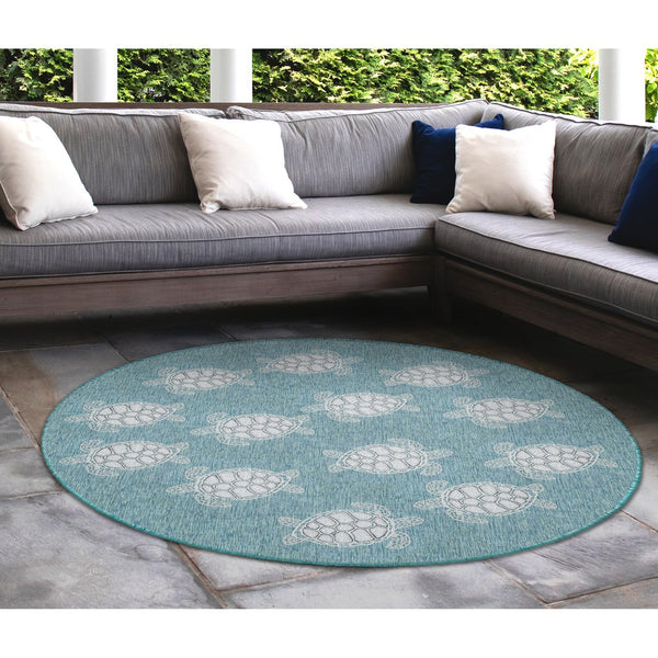 Trans Ocean Liora Manne Carmel Coastal Turtle Indoor/Outdoor Area Rug - Vibrant Beach Style For Any Space Blue Polypropylene,Polyester Cred8841304