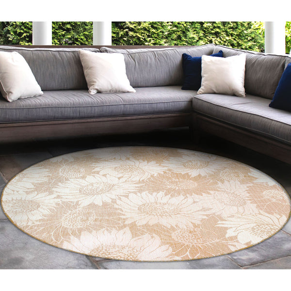 Trans Ocean Liora Manne Carmel Sunflower Field Area Rug - Transitional Botanical Design For Indoor & Outdoor Spaces Beige Polypropylene,Polyester Cred8848312